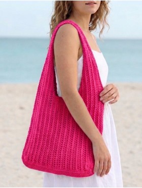 Solid Color Crochet Beach Tote Bag